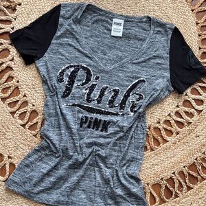 PINK Victoria's Secret Gray and Black Sequin Tee